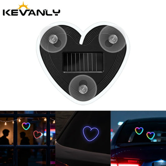 Solar Powered Car Neon Heart Lamp | Wireless LED Ambient Light with Suction Cup