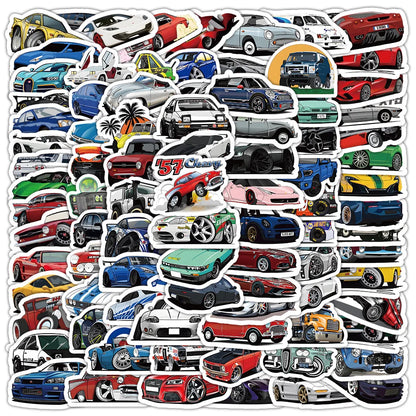 Retrofit Racing Car Graffiti Stickers | Waterproof Decal Set for Laptop, Guitar, Luggage, Bike, Skateboard
