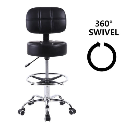 Taburete giratorio con ruedas de cuero sintético, altura ajustable, silla de dibujo con respaldo