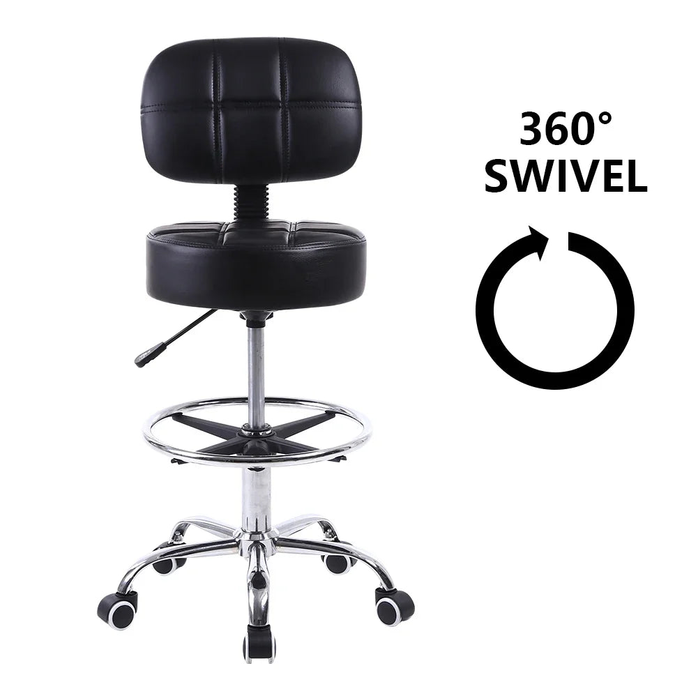 Swivel Rolling Stool PU Leather Height Adjustable Drafting Task Chair with Back