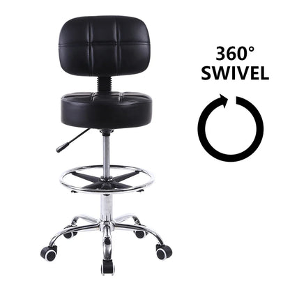Swivel Rolling Stool PU Leather Height Adjustable Drafting Task Chair with Back