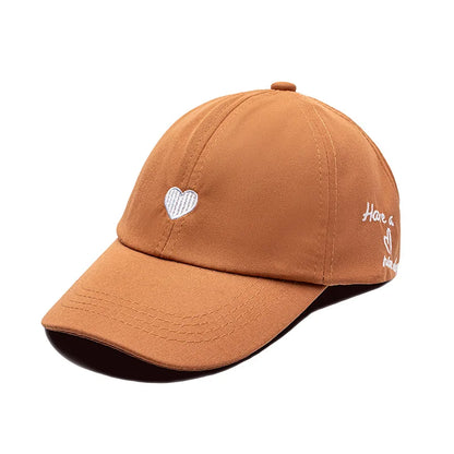 Sweet Heart Kids Girl Hat | Embroidery Cotton Ponytail Baseball Cap for Spring Summer 4-10Y
