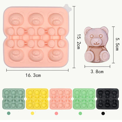 6 Grid 3D Little Teddy Bear Shape Ice Cube Silicone Mold Silian Little Bear Ice Block Mold Household Ice Cream Ice Box Ice Mold