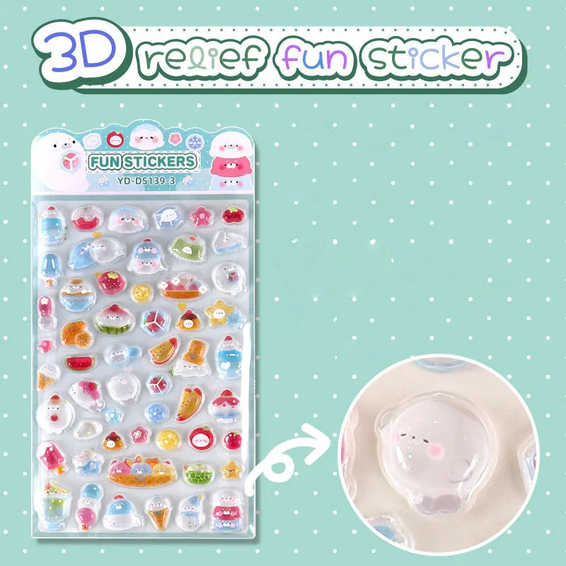 6-Style Japanese 3D Cute Stickers | Crystal Embossed Design for DIY Crafts