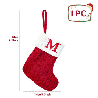 Christmas Socks Knitting Snowflake Letter Stocking Christmas Decoration for Home 2024 Xmas Tree Ornament Gift Navidad Natal A-Z