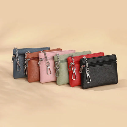 Mini Leather Card Holder Wallet | Compact Zipper Coin Purse for Women