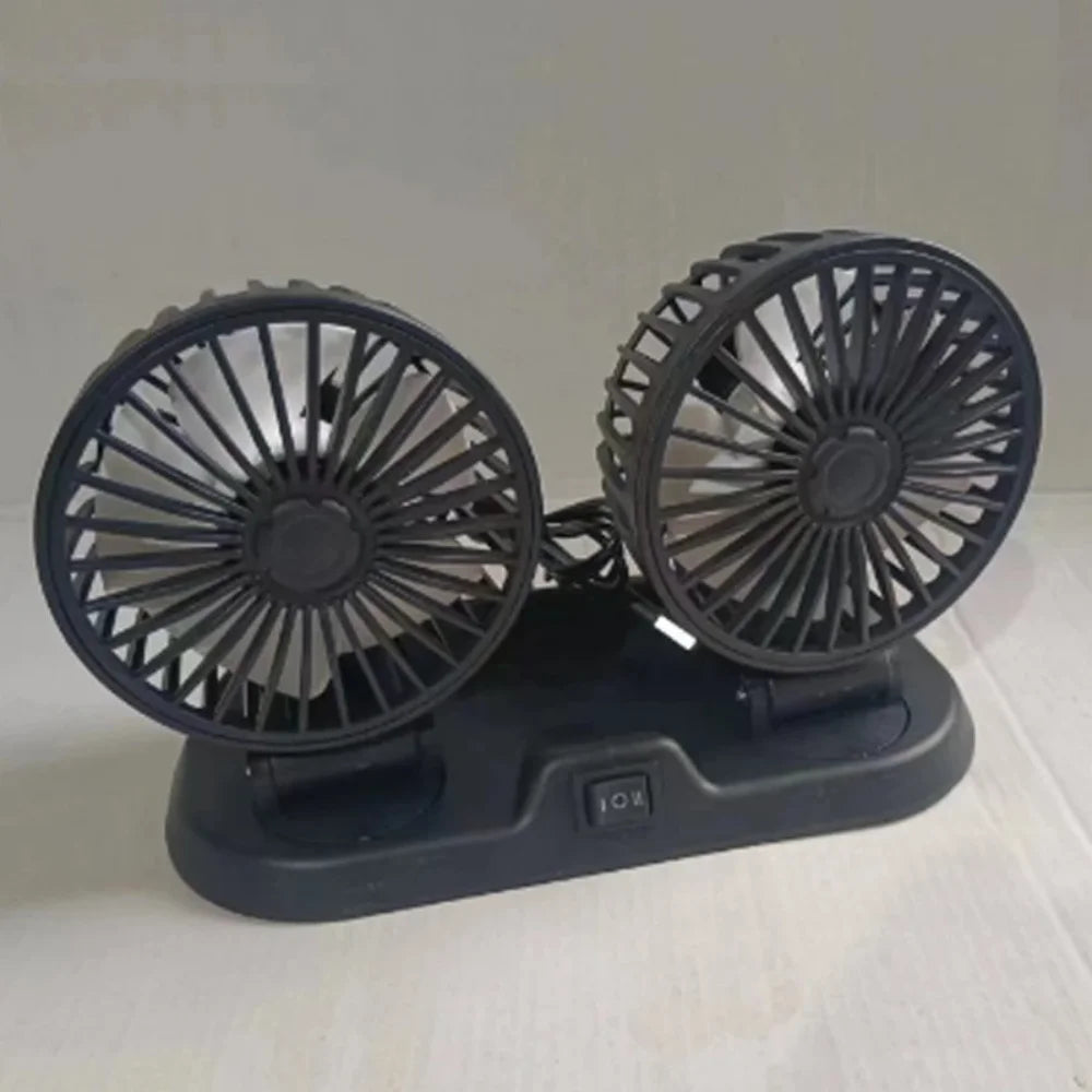 Dual Head Car Fan | 12 Volt Portable Fan with Adjustable Airflow | USB Charging for Efficient Air Circulation