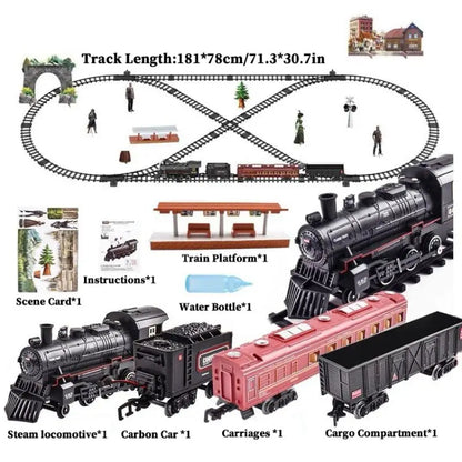 Kids Electric Train Set with Steam Smoke Lights Sounds Battery Powered