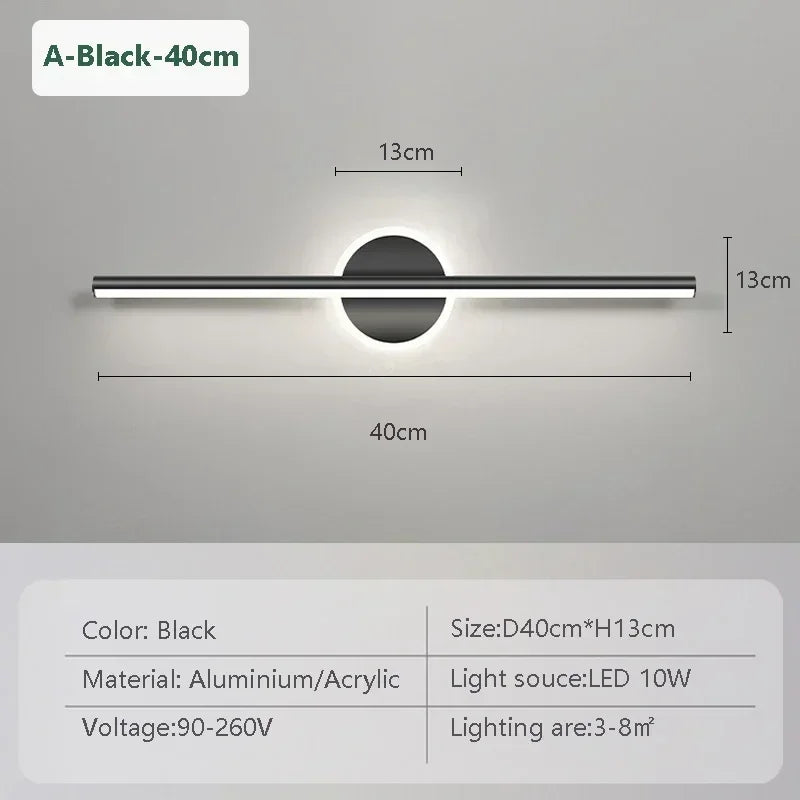 LED Mirror Front Wall Light – 40/60cm Gold Black Indoor Lamp for Bathroom & Bedroom