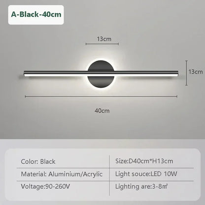LED Mirror Front Wall Light – 40/60cm Gold Black Indoor Lamp for Bathroom & Bedroom