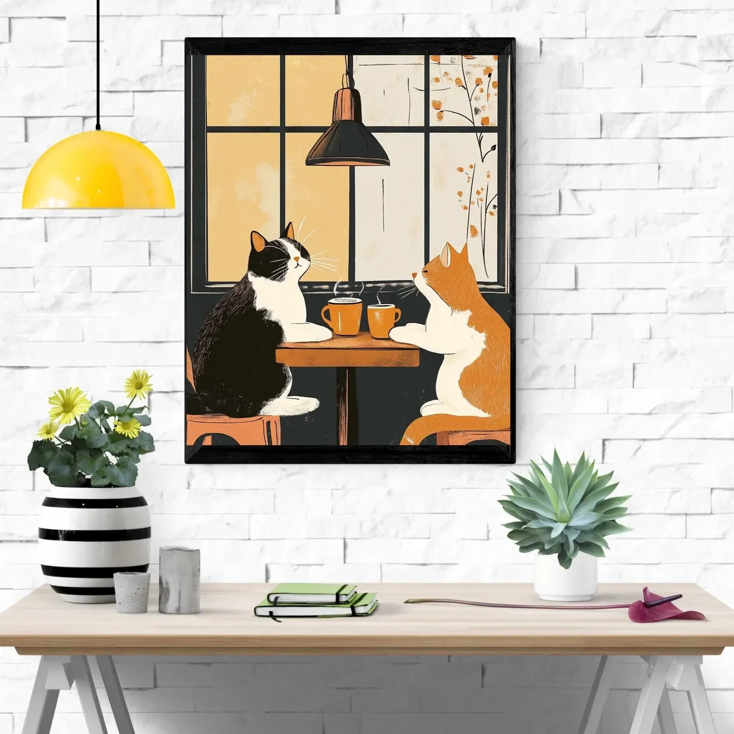 Décoration murale humoristique de chat buveur de café pour propriétaires de chats tigrés et chats smokings, impression vintage chat café, affiche chat noir café, kit d'animaux drôles uniques