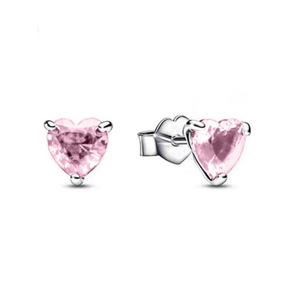 925 Silver Heart Stud Earrings | Pink Red Multi-Color Crystal Jewelry