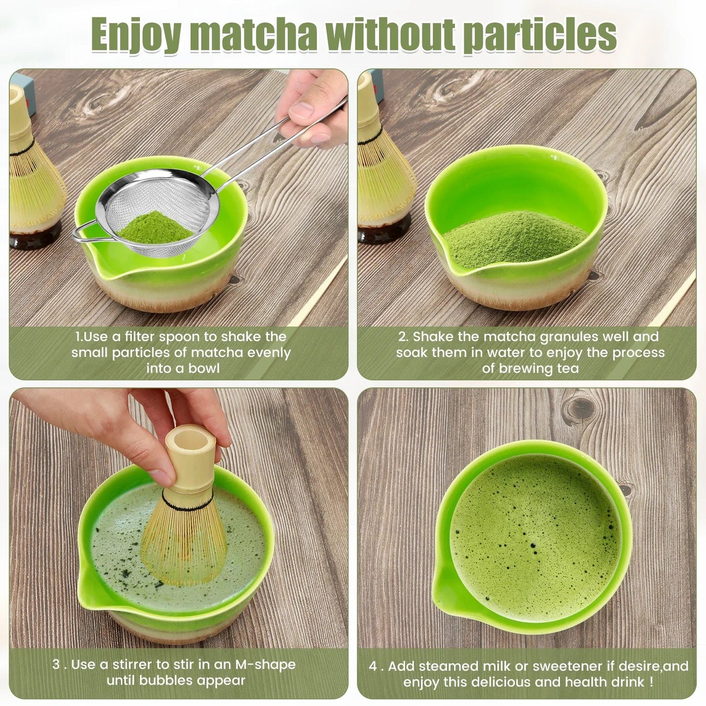 Juego de 5 Batidores de Matcha Japoneses, Batidor de Matcha de Bambú, Cuchara Tradicional para Té, Cuchara Profunda, Colador de Té de Acero Inoxidable para Amantes del Té