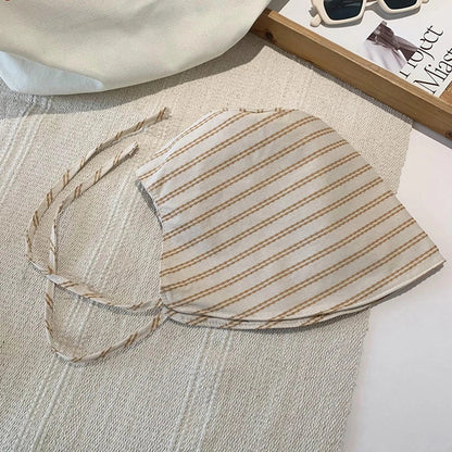 Women's Large Brim Foldable Bucket Hat with Chin Strap | Korean Style Striped Panama Sun Hat