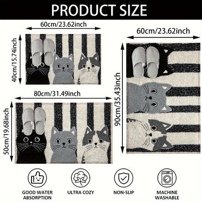 Alfombra Vikama de gato de dibujos animados a rayas, felpudo suave, alfombrilla impermeable para el suelo, alfombra de dormitorio, alfombra de sala de estar, alfombra exterior, decoración del hogar