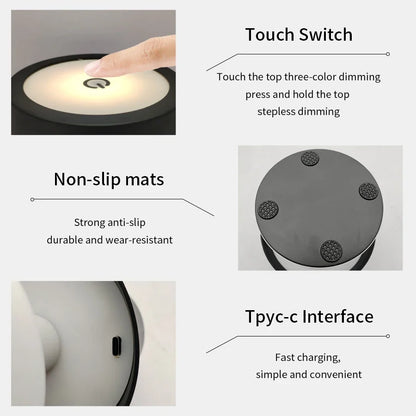 LumiNest | Rechargeable LED Desk Lamp with 3-Color Dimmable Bedside Light Decor