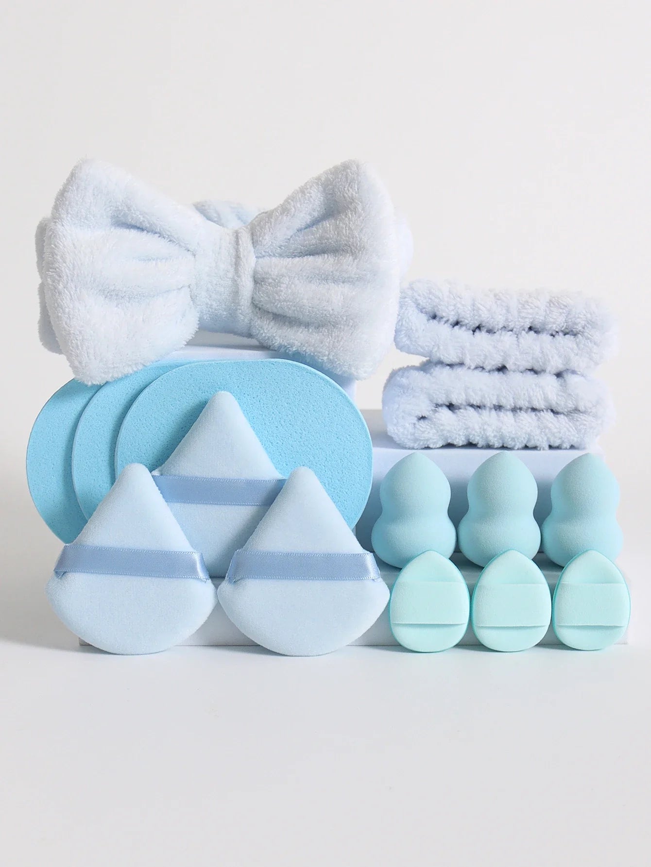 15Pcs Multi-Colored Fluffy Headband and Makeup Sponge Set | Sweet Style Beauty Kit