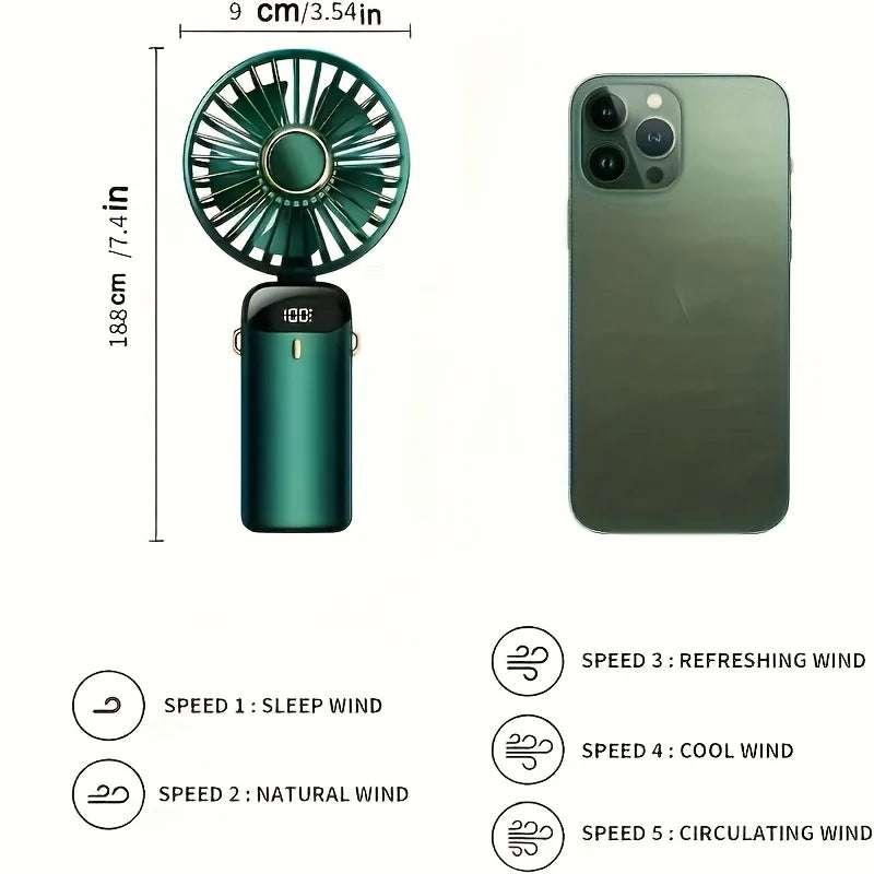 Compact Mini Fan | Small Desk Fan with 6-Speed Settings | USB Rechargeable for Ultimate Portability and Comfort