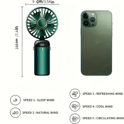 Compact Mini Fan | Small Desk Fan with 6-Speed Settings | USB Rechargeable for Ultimate Portability and Comfort
