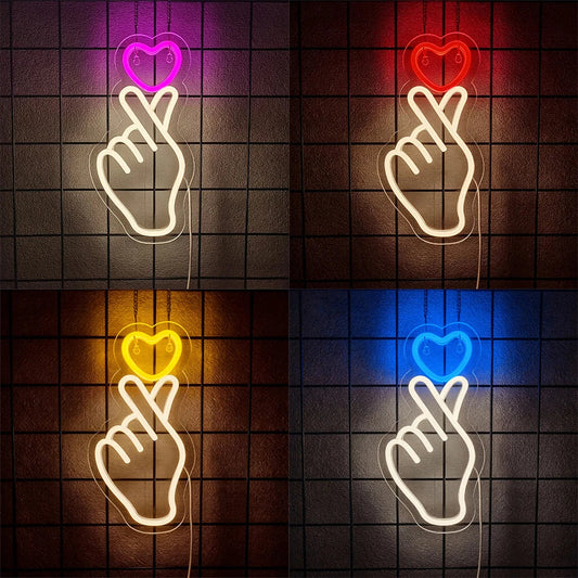 Finger Led Neon Sign, Hand-Than-Love Icon, Girls' Dormitory Decor, Bar, Wedding, Proposal Party Wall Lamp, Christmas Gift.
