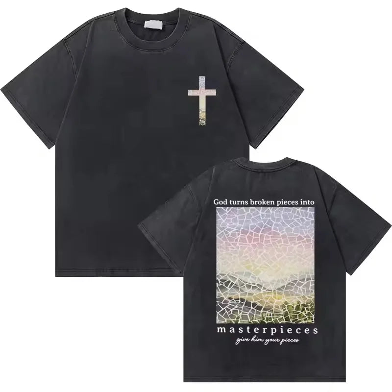 Washed Vintage Jesus Christian Graphic T-Shirt | Casual Oversized Bible Verse Tee
