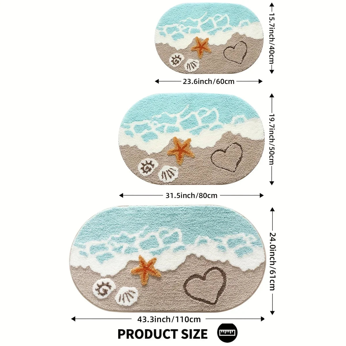 VIKAMA Tapis de plage d'été, tapis de salle de bain absorbant, tapis de pied de baignoire, facile à nettoyer, tapis de salle de bain imperméable, décoration
