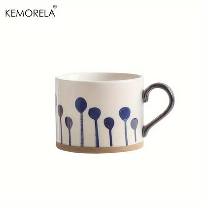 KEMORELA 1PCS Taza de cerámica nórdica de 450ML, taza de café con leche con asa, estilo retro, de gran capacidad, para avena, desayuno japonés, juego de regalo