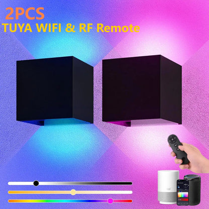 Lot de 2 appliques murales intelligentes d'extérieur RGBCW 10W LED, contrôle vocal et via application