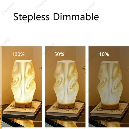 7W Wood Table Lamp For Bedroom USB Rechargeable Bedside Lamp Stepless Dimmable LED Desk Light Home Christmas Decoration