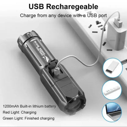 High Power LED Flashlight USB Rechargeable | Portable Zoomable Torch for Camping