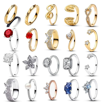Sterling Silver Zircon Ring Set | Butterfly Snowflake Rose Design
