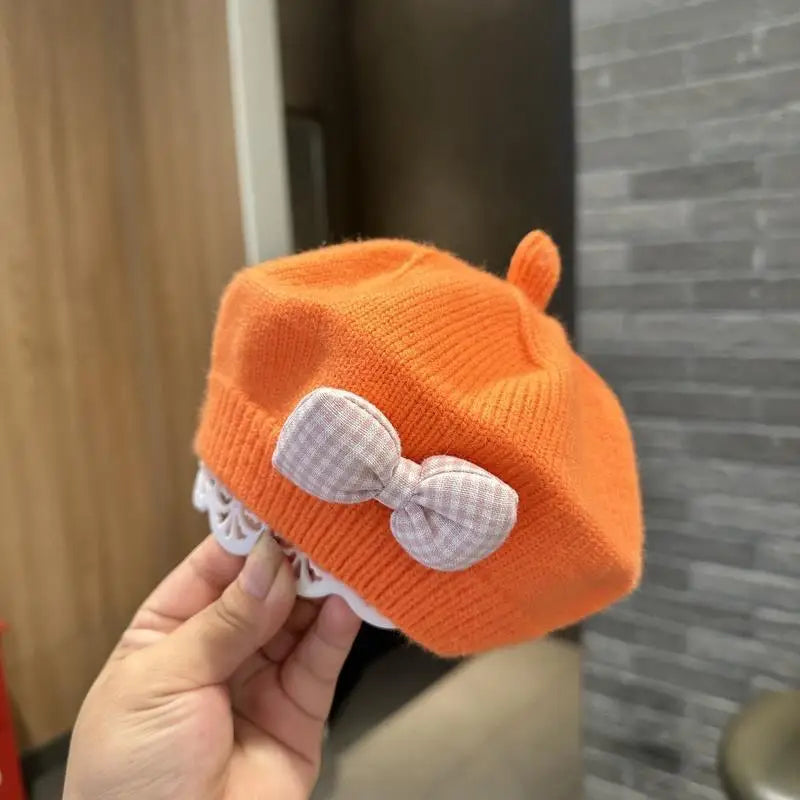 Kids Knitted Beret with Bow | Winter Hat for Baby Girls and Toddlers