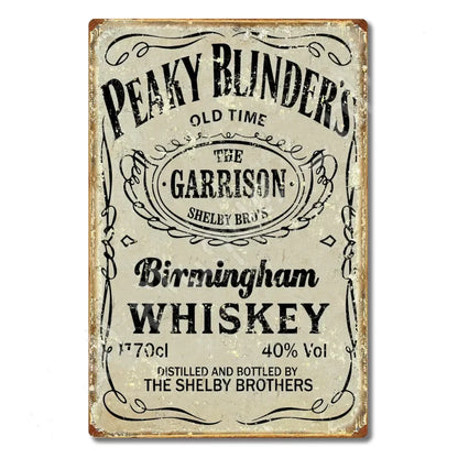 P-Peakys B-Blinders Whiskey Metal Sign - Retro Tin Plaque with Iconic Flat Cap & Whiskey Bottle Art, Eye-Catching Wall Decor