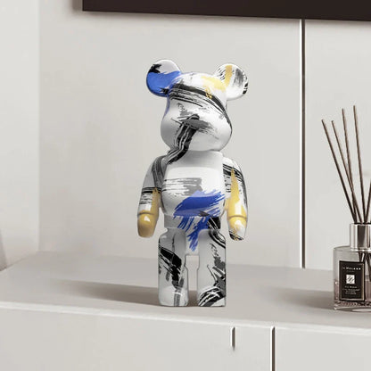 27cm/10 pouces Figurine d'ours Graffiti Décoration d'intérieur Animal Ornement Abstrait Pot de rangement d'argent Sculpture de chambre moderne Décor de table