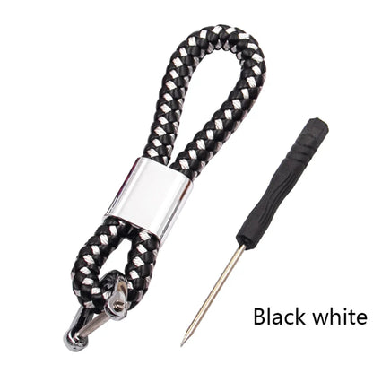 Handwoven Leather Car Keychain | Retro Horseshoe Buckle Key Ring