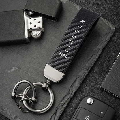 Carbon Fiber Style Car Keychain | Microfiber Leather Key Ring for Lincoln Navigator