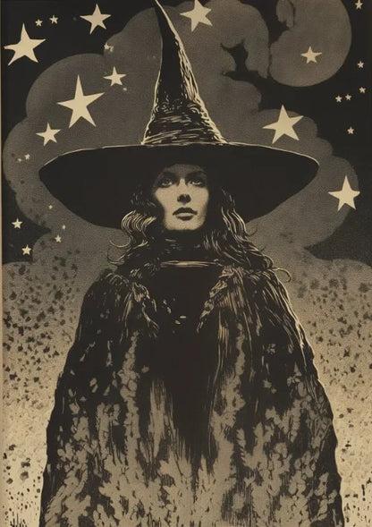 Witch Magical Art Print Witch with Full Moon Wall Decor Darkness Witches Painting Wall Decor Canvas Poster Dark Romantic Decor