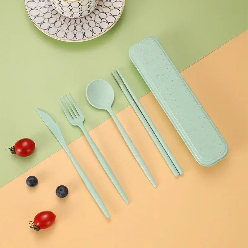 4-Piece Portable Wheat Straw Utensil Set | Eco-Friendly Reusable Cutlery