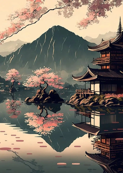 Póster japonés de flor de cerezo, montaña Fuji, puesta de sol, Tokio, lienzo impreso en HD, pintura artística de pared, imágenes, decoración del hogar