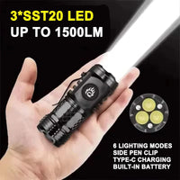 Mini Tactical Torch Super Bright 3 LED Flashlight | Type-C Rechargeable Camping Light