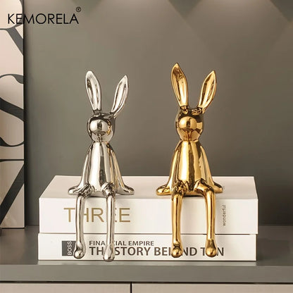 1 LAPIN Assis aux Longues Oreilles en Céramique Ornements de Chambre Statue Luxe Décoration d'Intérieur Accessoires Esthétique d'Art Maison Haut de Gamme