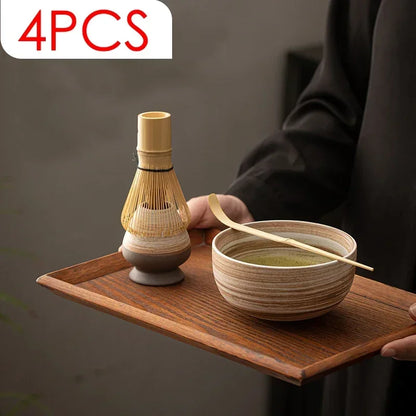 4PCS Outils de préparation de thé japonais Matcha DIY Fouet à Matcha en bambou Cuillère Bol Fouet à thé Brosses Accessoires de cérémonie