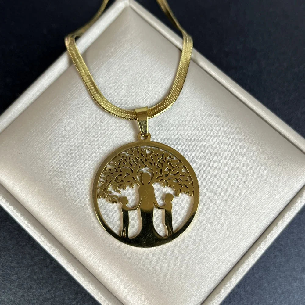 Tree of Life Pendant Necklace | Stainless Steel Snake Chain Choker for Men and Women