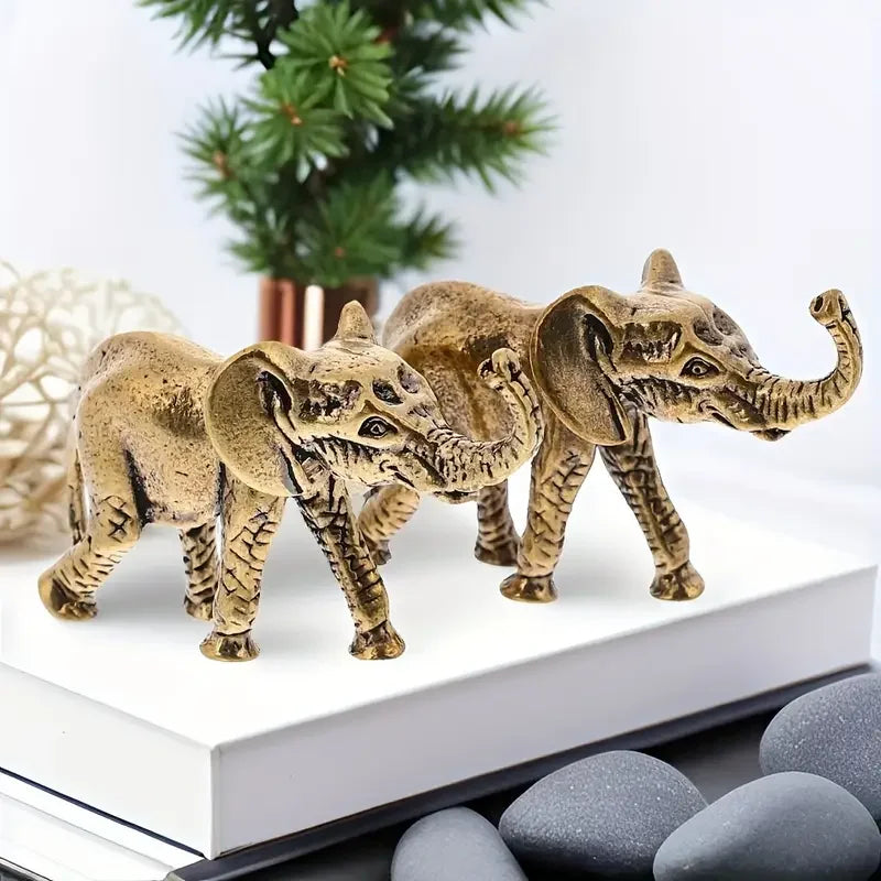 Statuette d'éléphant en laiton – Miniature animale en métal faite à la main, statue de collection, accessoire de décoration de bureau, sans électricité
