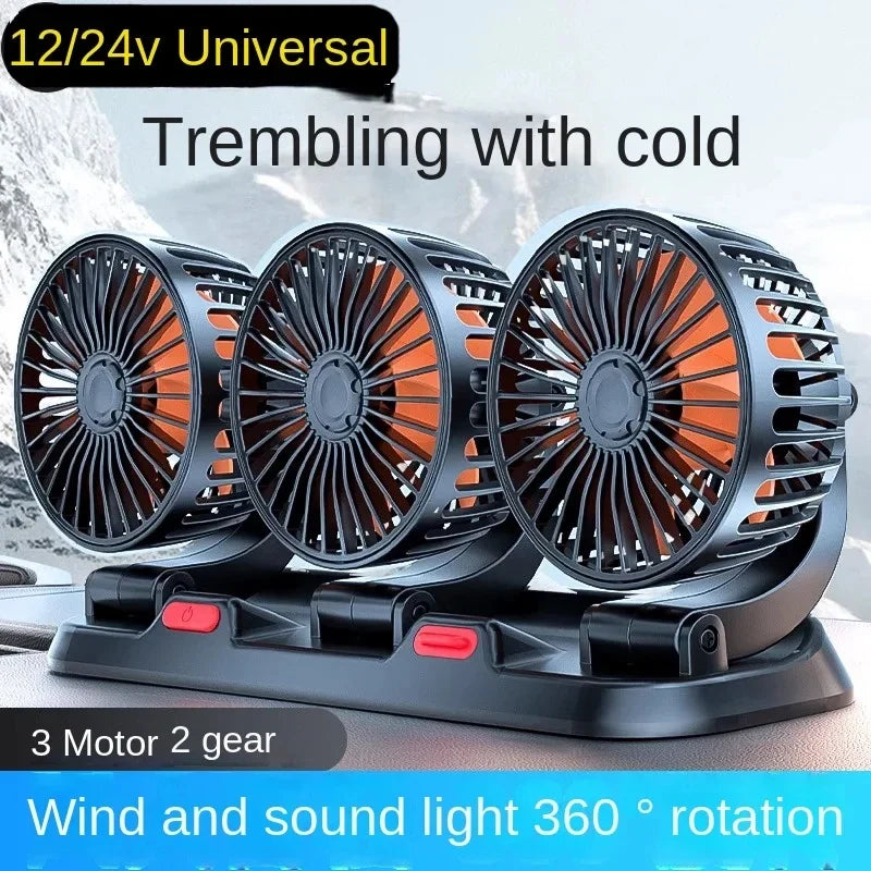 Dual Head Car Fan | 12 Volt Fan with 360° Rotation & Adjustable Airflow | Portable Cooling Solution for Cars