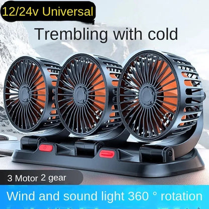 Dual Head Car Fan | 12 Volt Fan with 360° Rotation & Adjustable Airflow | Portable Cooling Solution for Cars
