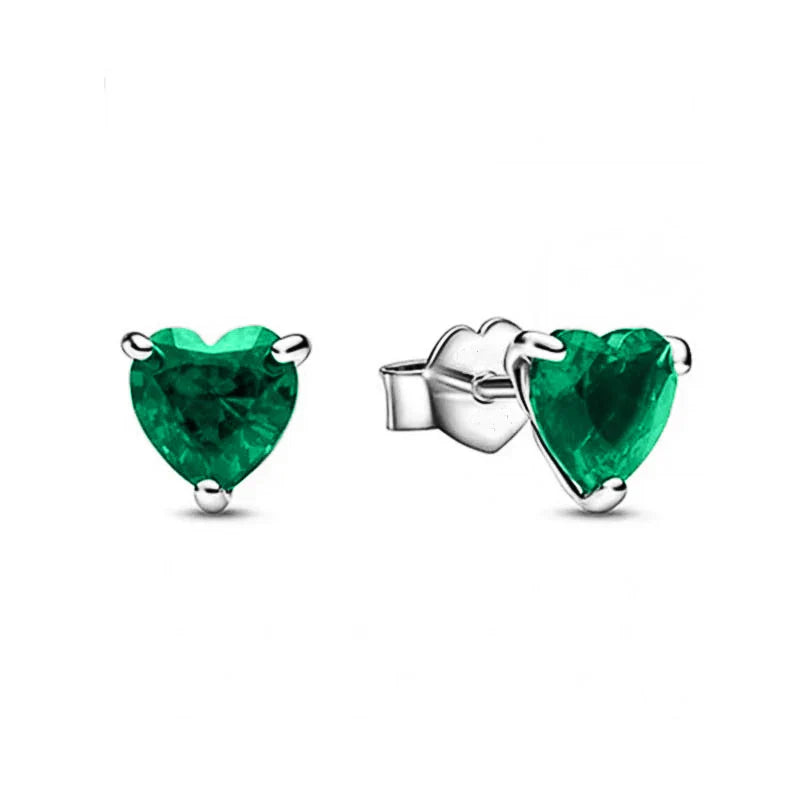 925 Silver Heart Stud Earrings | Pink Red Multi-Color Crystal Jewelry