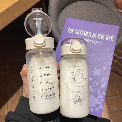Cartoon Water Bottle With Straw | Cute Plastic Drinking Bottle for Milk, Coffee, and Tea