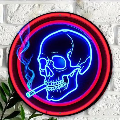 Enseigne Néon Crâne en Aluminium, Unique. Ronde, Couronne de Cigarettes. Décoration Murale Idéale pour Cuisine, Bureau, Jardin. Parfait pour Décoration Festive.