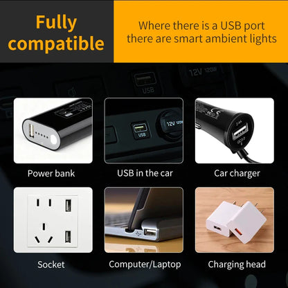 Car USB LED Atmosphere Light | Touch Control Car Interior Decoration Lamp